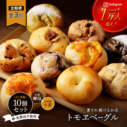 【定期便：全3回】トモヱベーグル ギフトセット「北の麦輪（むぎわ）10個セット」【330007】 988351 - 北海道恵庭市