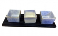 藍染杉コースター・三種盛りコバルト（陶磁器）セット