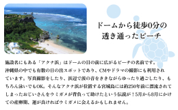 【碧い海と蒼い空に囲まれたトロピカルグランピング】 沖縄県宮城島に位置する、沖縄の大地が生んだ天然のビーチ「アクナ浜」で楽しむグランピング施設です。 周りを見渡せば、そこには南国特有の鮮やかな植物と、