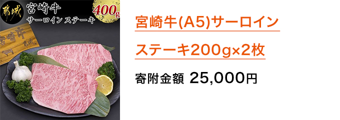 宮崎牛(A5)サーロインステーキ200g×2枚 寄附金額 25,000円