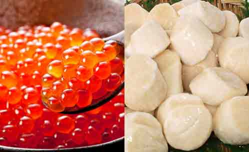 2020年新物予約！鮭いくら醤油漬250g＆冷凍帆立貝柱500g オホーツク佐呂間産