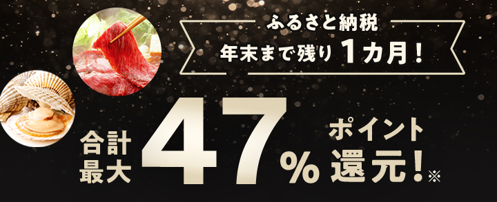 ふるさと納税 年末まで残り1ヶ月！ 合計最大47％ポイント還元！ ※