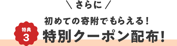 特典3  初めての寄附でもらえる！ 特別クーポン配布！